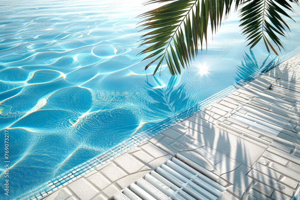 Aufkleber a serene pool with a majestic palm tree standing tall in the center, casting a slight shadow on the 