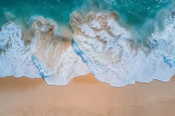 Fotobehang summer vacation background - aerial view of sea waves on tropical beach with white sand © Di Studio