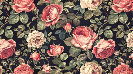 A classic pattern reminiscent of Victorian rose gardens - obrazy, fototapety, plakaty