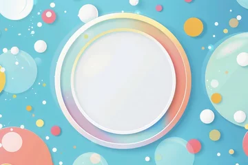 Fotobehang Gradient glassmorphism Colorful background with a transparent circle in the center, simple design, simple lines, flat colors, colorful bubbles, in the style of cartoon animation, circular shape, © Divine123victory