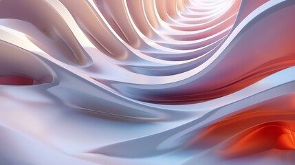 3D rendering. Abstract background with white and orange smooth waves. Futuristic technology, science fiction, or alien landscape concept.