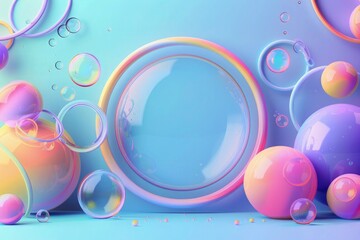 Gradient glassmorphism Colorful background with a transparent circle in the center, simple design, simple lines, flat colors, colorful bubbles, in the style of cartoon animation, circular shape,