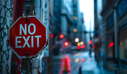 Red "No exit" sign on the street