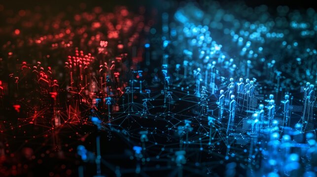 Digital battleground in blue and red hues