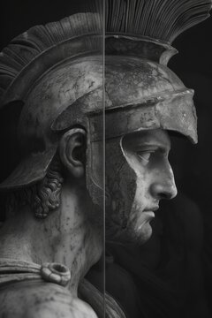 An ancient Greek warrior or gladiator. Black and white photo