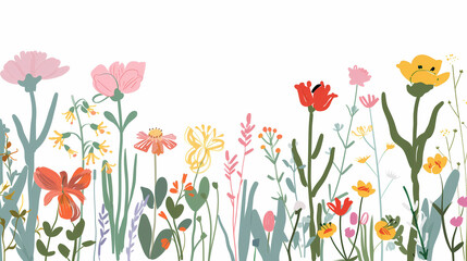 Playful meadow of whimsical flowers illustration