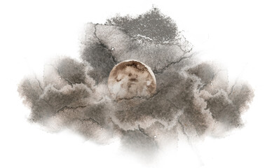 Full moon. Watercolor hand painted lunar concept illustration. Moon phase design. Night clipart.