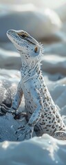 the grace and tenacity of Antarctic reptiles through a mesmerizing aerial view. - obrazy, fototapety, plakaty