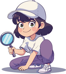 girl with magnifying glass detective  transparent background