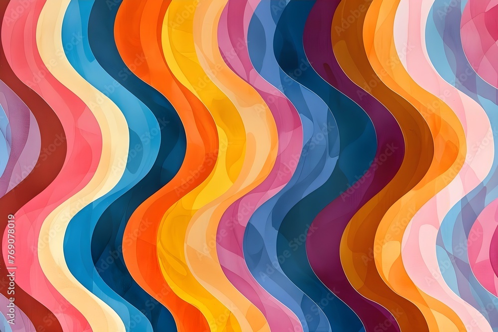Poster groovy geometric wavy pattern in a colorful psychedelic wallpaper design inspired by the s and s. co