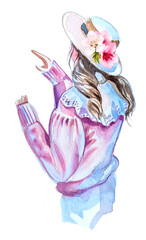 Beautiful young girl clipart isolated.Watercolor woman  painting.