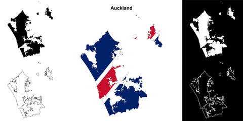 Auckland blank outline map set - obrazy, fototapety, plakaty