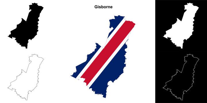 Gisborne blank outline map set