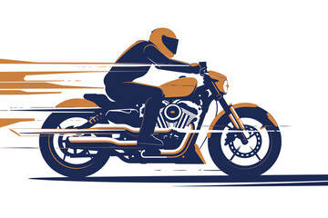 Rider on Classic Motorcycle Speeding on Open Road Illustration