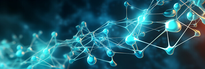 Naklejka na ściany i meble abstract blue background Biotech cell interconnected lines. 3D illustration, biotechnology or biotech.