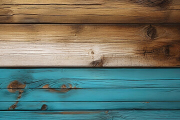 Brown and white and turquoise old dirty wood wall wooden plank board texture background with grains...