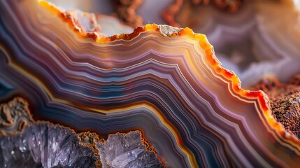 Colorful agate mineral cross section. This is a high quality image of a banded agate with vibrant colors. - obrazy, fototapety, plakaty