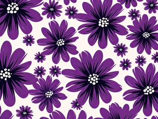 Fototapeta na wymiar simple purple flower pattern, lino cut, hand drawn, fine art, line art, repetitive, flat vector art copy space blank photo background