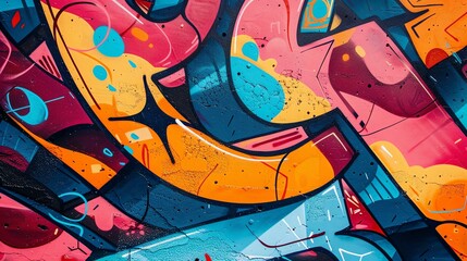 This is an abstract graffiti artwork. The graffiti is made up of various colors and shapes, and it has a very fluid and dynamic feel to it. - obrazy, fototapety, plakaty