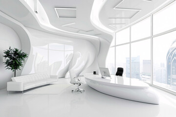 Modern office in white color with big windows