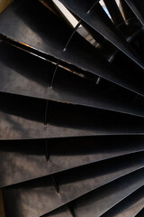 Obraz premium Metal blades. Aircraft turbine detail. Engine plane.