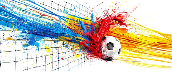 Zelfklevend Fotobehang EM 2024 Soccer Football Fever Abstract Artistic Explosion with Ball Wallpaper Poster brainstorming Card Magazine © Korea Saii