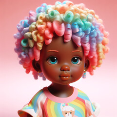 Fototapeta premium 3D afro american beautiful girl cartoon. AI generated