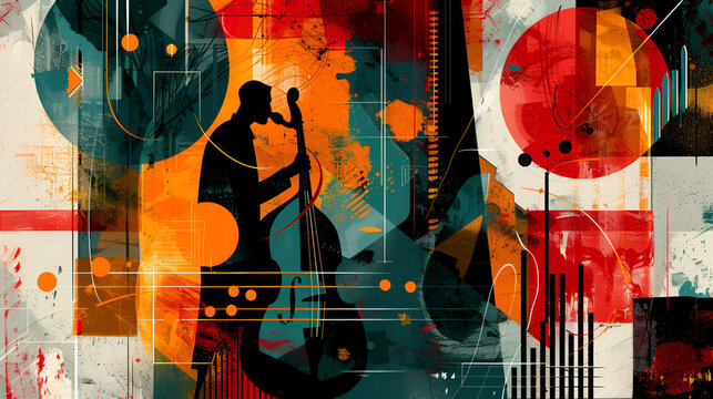 International world jazz day poster design abstract, happy world music day and musical instruments with yellow background. vector illustration design, Generative Ai 