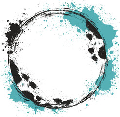 cow fur print circle border frame with turquoise splash paint comic illustration isolated on white background