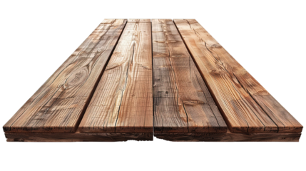 Perspective view of wood or wooden table top isolated on white or transparent background