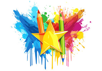 Illustration of back to school background with colored pencils. AI generated