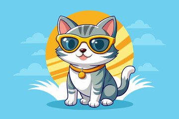 A playful and adorable vector illustration of a cat wearing oversized sunglasses and a cool t-shirt