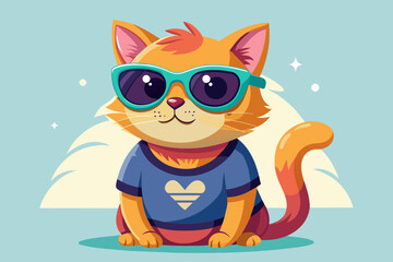 A playful and adorable vector illustration of a cat wearing oversized sunglasses and a cool t-shirt