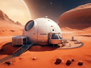 Fototapeta na wymiar A space base on Mars.