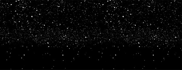 Snow, stars, twinkling lights, rain drops on black background. Abstract vector noise. Small particles of debris and dust. Distressed uneven grunge texture overlay.