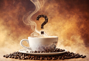 Question mark above hot coffee cup - 769084811