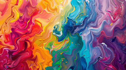 Layers of vibrant colors blending and merging, as if caught in a playful dance on the surface of the canvas.