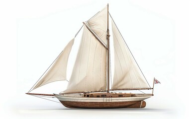 Obraz premium Sailboat with Sails Catching Wind Isolated on White Background.