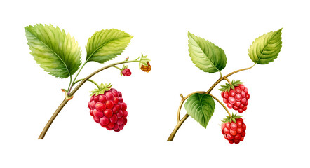 Raspberries, watercolor clipart illustration with isolated background. - obrazy, fototapety, plakaty