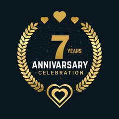 Fototapeta premium 7 Years Anniversary celebration vector design, golden color number and element 7 years Anniversary design.