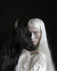  Elegant   Portrait of a pale skin Woman in Harmony with a Dobermann