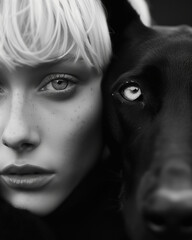  Elegant Black and White  Portrait of a pale skin Woman in Harmony with a Dobermann