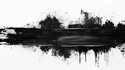 Black paint is smeared with strokes and splashes on a white background. - obrazy, fototapety, plakaty