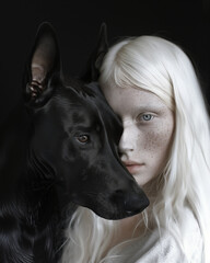  Elegant  Portrait of a pale skin Woman in Harmony with a Dobermann