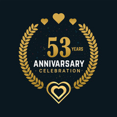 Fototapeta premium 53 Years anniversary celebration vector design, celebrating luxurious golden color numbers and elements 53 years anniversary design.