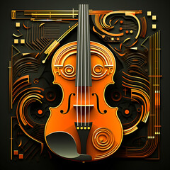 violin with abstract art deco structure on black background