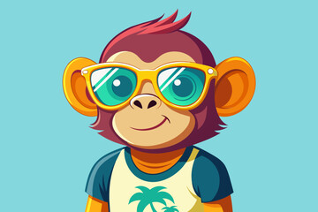 A playful and adorable vector illustration of a monkey wearing oversized sunglasses and a cool t-shirt