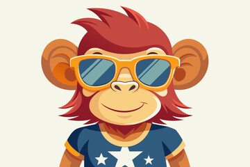 A playful and adorable vector illustration of a monkey wearing oversized sunglasses and a cool t-shirt