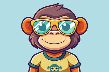 A playful and adorable vector illustration of a monkey wearing oversized sunglasses and a cool t-shirt