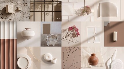 
Photo collage with diverse images, styled in brown and light grey hues, influenced by minimalist graphic design